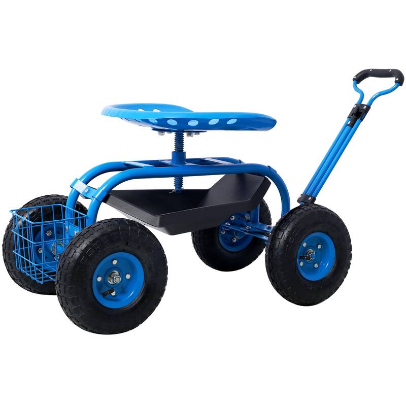 Garden Cart Seat with Wheels and Tool Tray