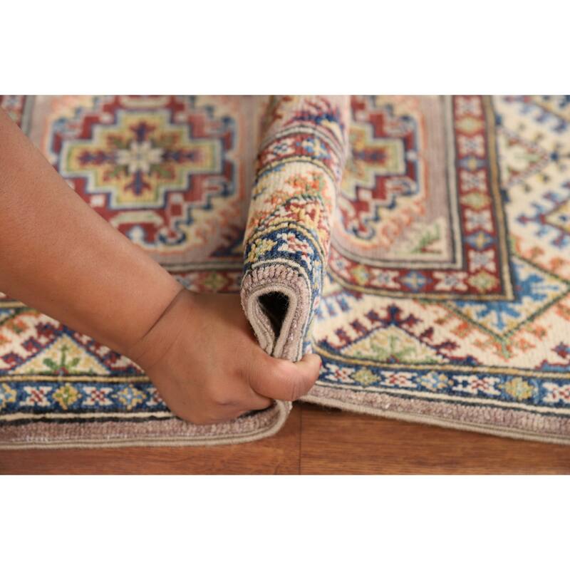 Geometric Kazak Oriental Accent Rug Hand-Knotted Brown Wool Carpet - 2'1" x 2'10"