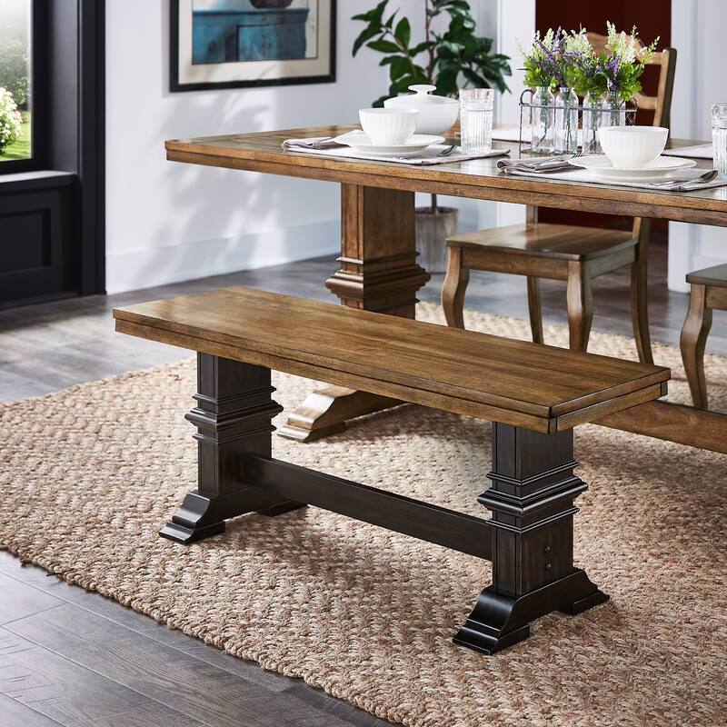 Ronda Two-Tone Trestle Leg Wood Dining Bench