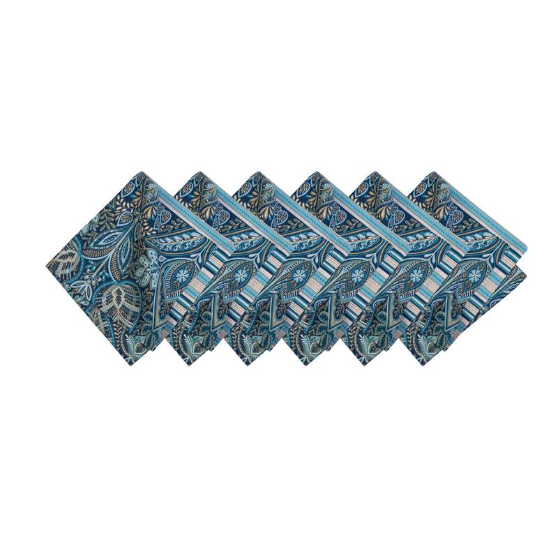 20" x 20" Bailey Blue Reversible Graphic Print Embroidered Machine Washable Hemstitch Napkins Set of 6