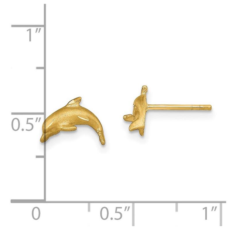Curata 14k Yellow Gold Satin Sparkle Cut Dolphin Post Earrings - 7x9.5mm