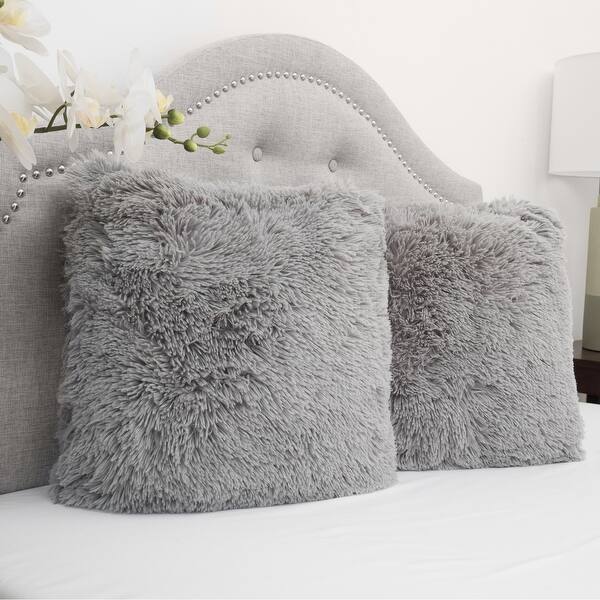 slide 2 of 3, Faux Fur Decorative 18-inch Throw Pillows (Set of 2) Silver