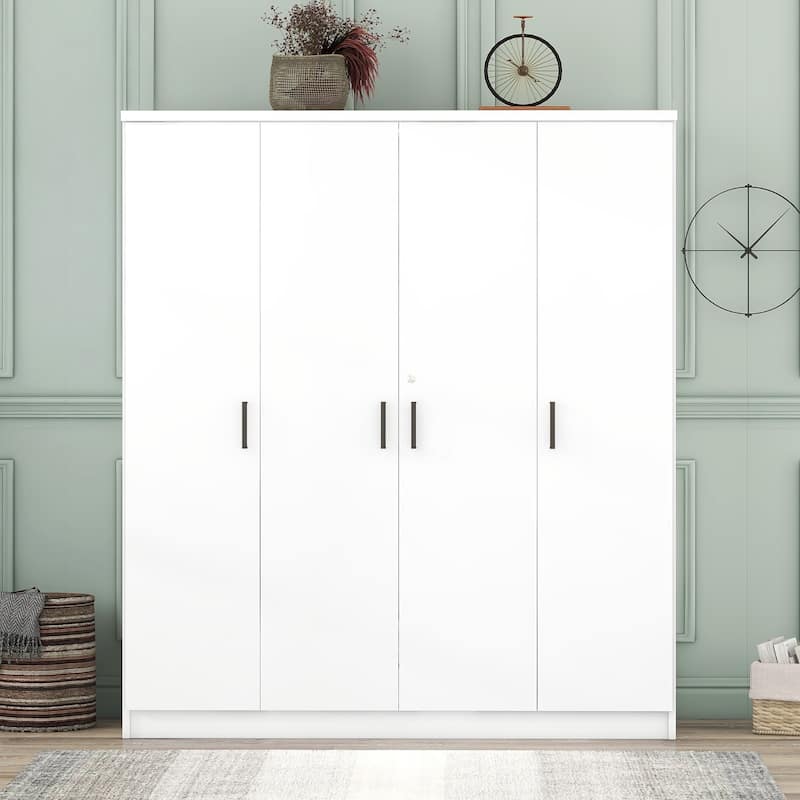 4-Door Armoire Bedroom Wardrobe with Drawer, Shelves and Hanging Rail