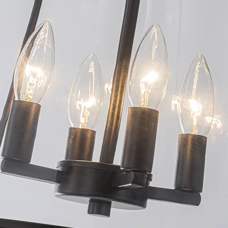 Industrial 4-Light Black Lantern Glass Pendant Light