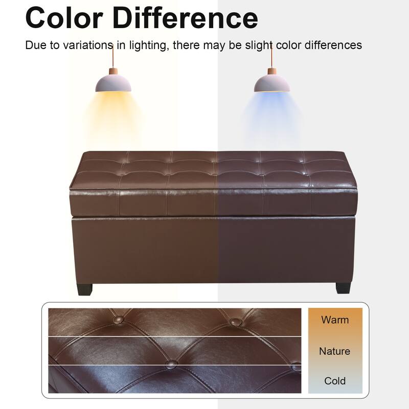 Adeco 40" Faux Leather Storage Ottoman Bench with Tufted Button - 40"X18.8"X16.5"