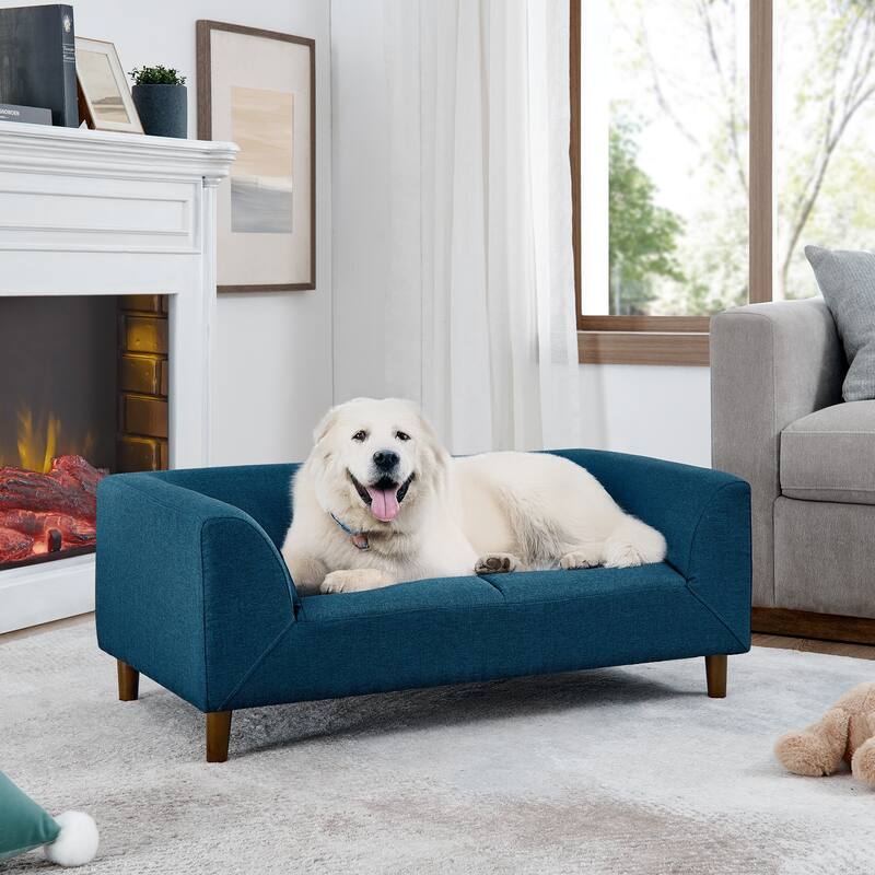 Roomfitters Pet Sofa with Backrest and Armrests, Modern Rectangular Dog Couch for Small and Medium Dogs, Soft Cushion - Blue