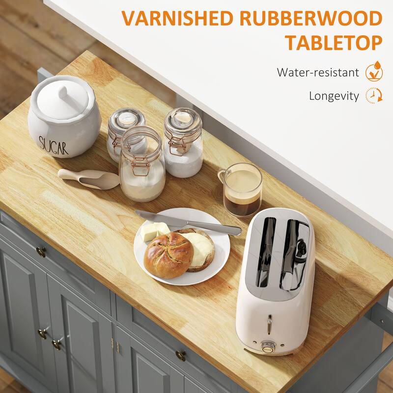 Rubberwood Top Rolling Kitchen Cart with Two Drawers and Spice Organizer Locking Wheels - 43.75" W x 17.5" D x 32.5" H