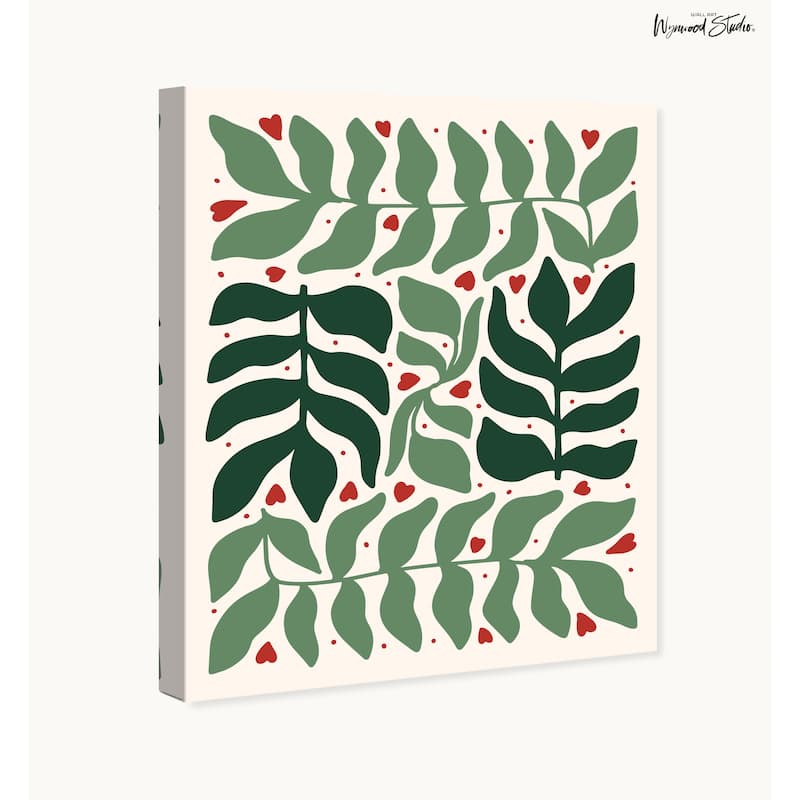 Wynwood Studio Canvas Holiday and Seasonal Leaf Vines with Red Fruits Green Modern & Contemporary Wall Art Canvas Print