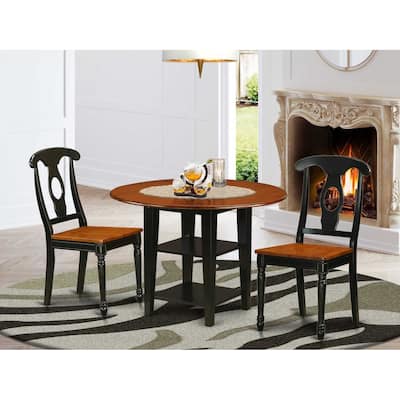 HomeStock 3-Piece Black and Cherry Finish Round Solid Wood Top Dining Table Set
