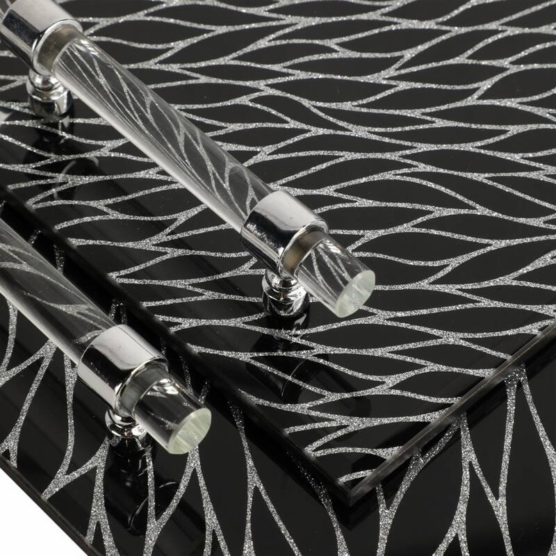 Glass Serving Trays with Modern Handles Stylish Accent (Set of 2) - 16" x 12" x 2"