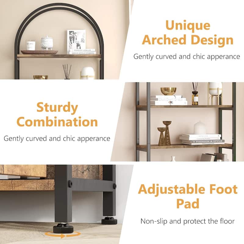 5 Levels Bookcase, Arched Shelf with Doors - 11D*31.5W*71.5H