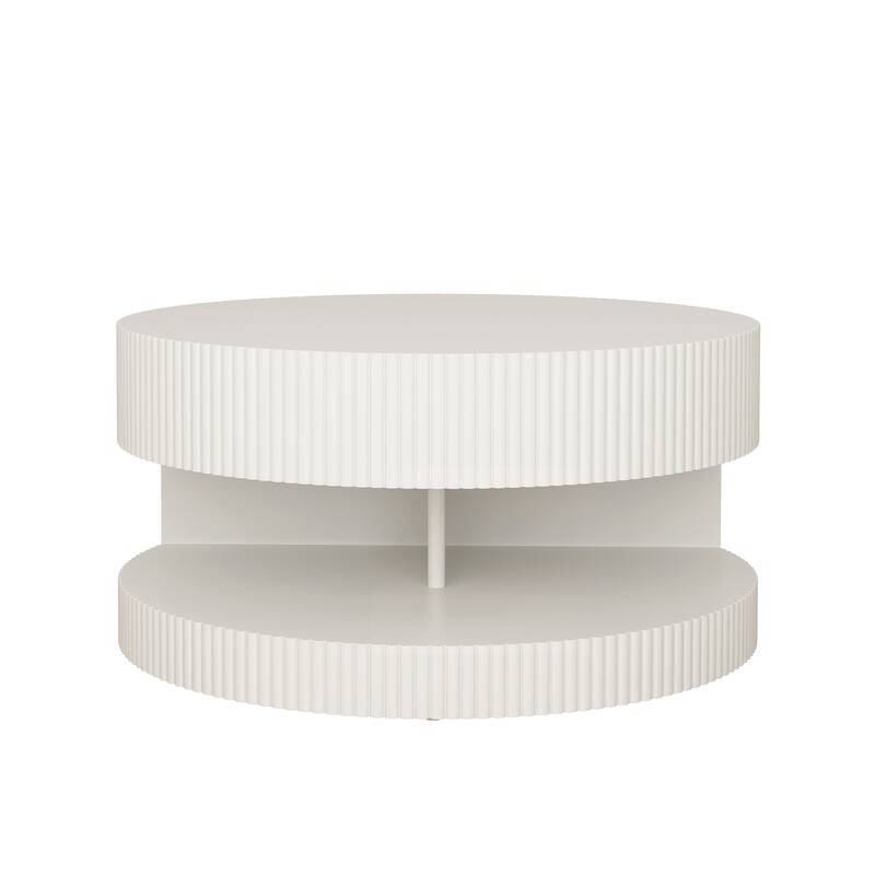 31.5" Modern 2-Tier Round Coffee Table, Center Table with Storage and Bottom Legs for Living Rooms, White