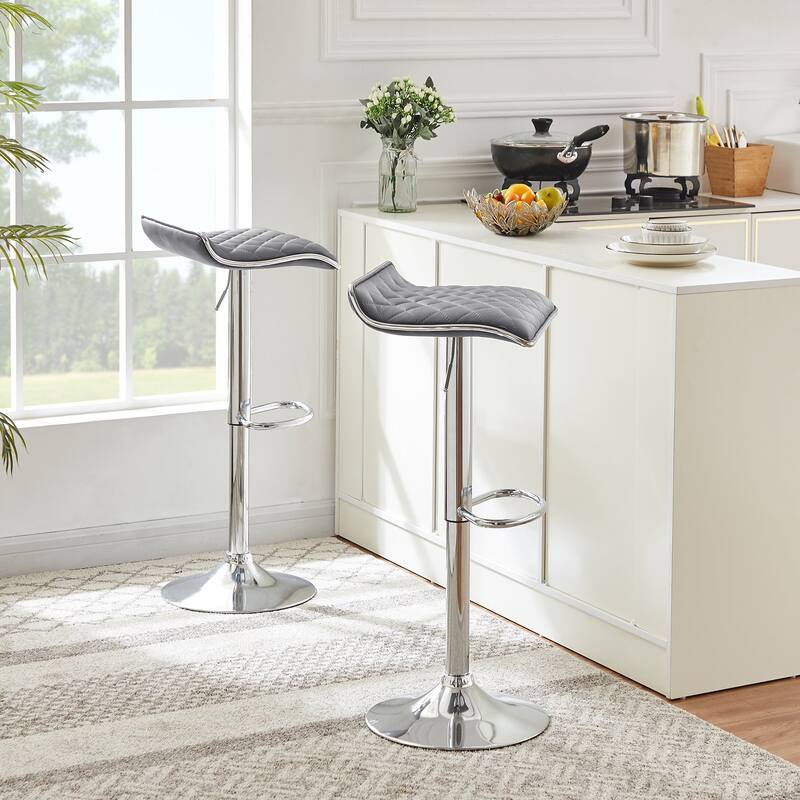 VECELO Barstools Adjustable Height Faux Leather Backless Modern Swivel Bar Stools (Set of 2)-Five colors