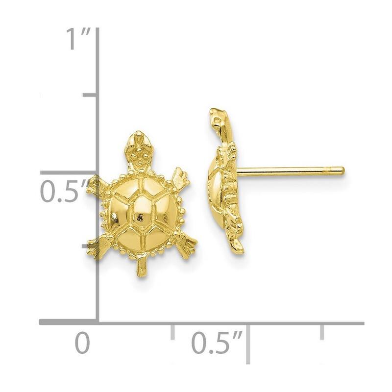 Curata 10k Yellow Gold Textured Turtle Post Earrings - 12.67x9.2mm