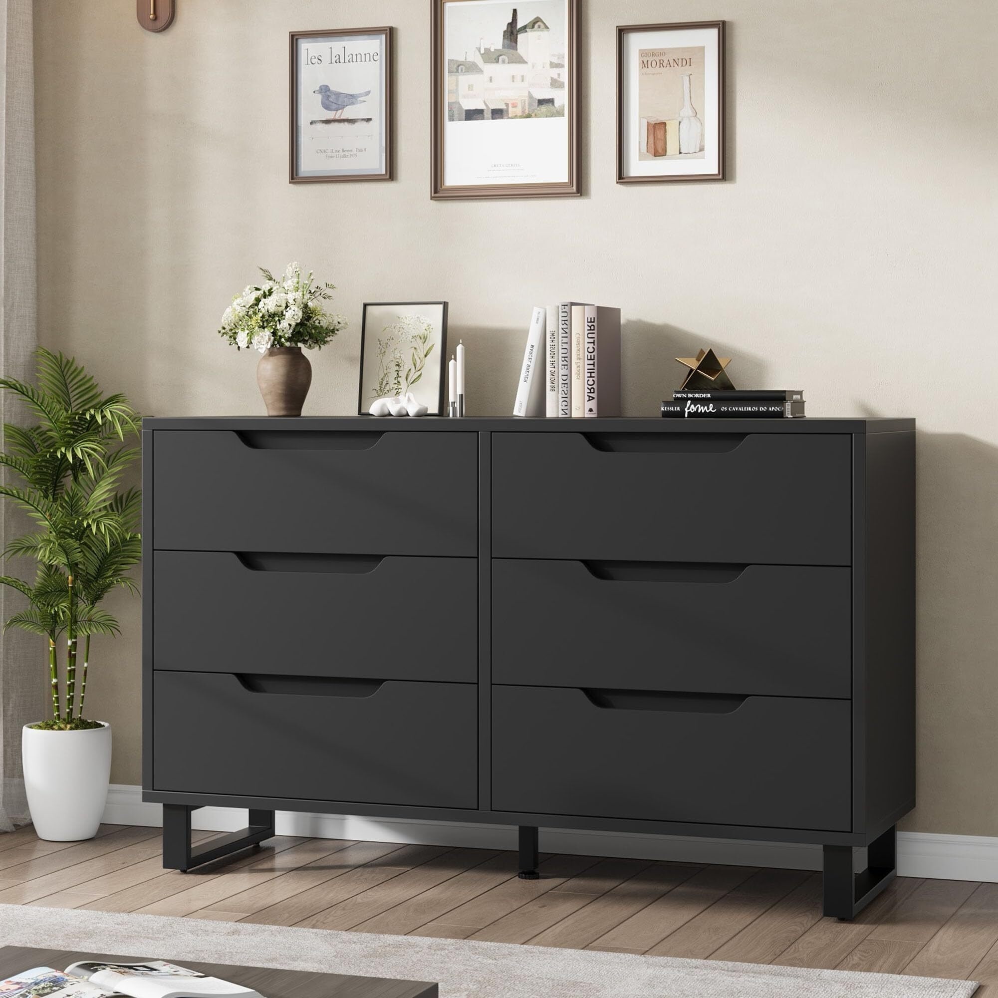 6 Dresser for Bedroom, 47.2" Wide Dresser, Freestanding Vertical Drawer Cabinet with Storage