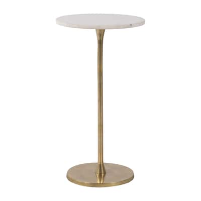 Gold and White 24"H Round Drink Accent Table with Aluminum/Stone Construction for Elegant and Purposeful Living Space