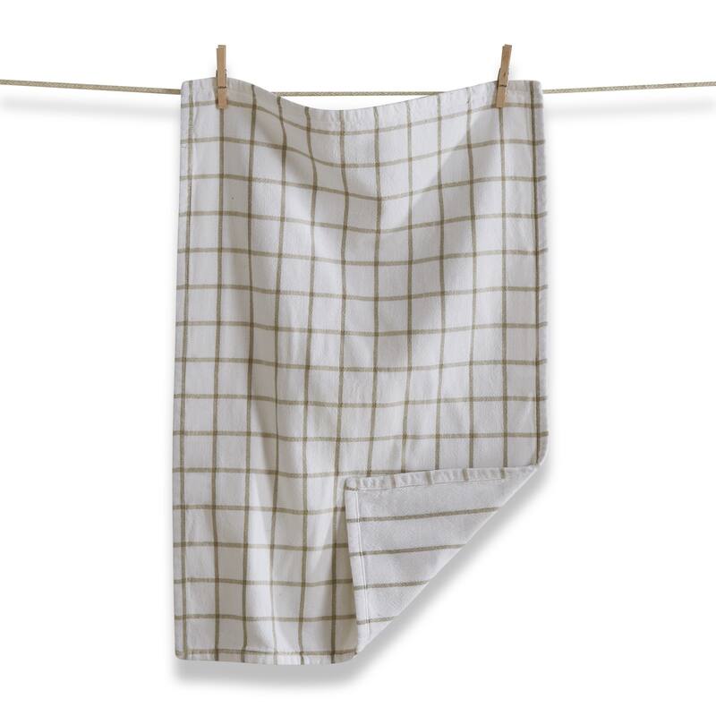 Classic Reversible Double Cloth White Windowpane Cotton Machine Washable Kitchen Dishtowel 26L x 18W in.