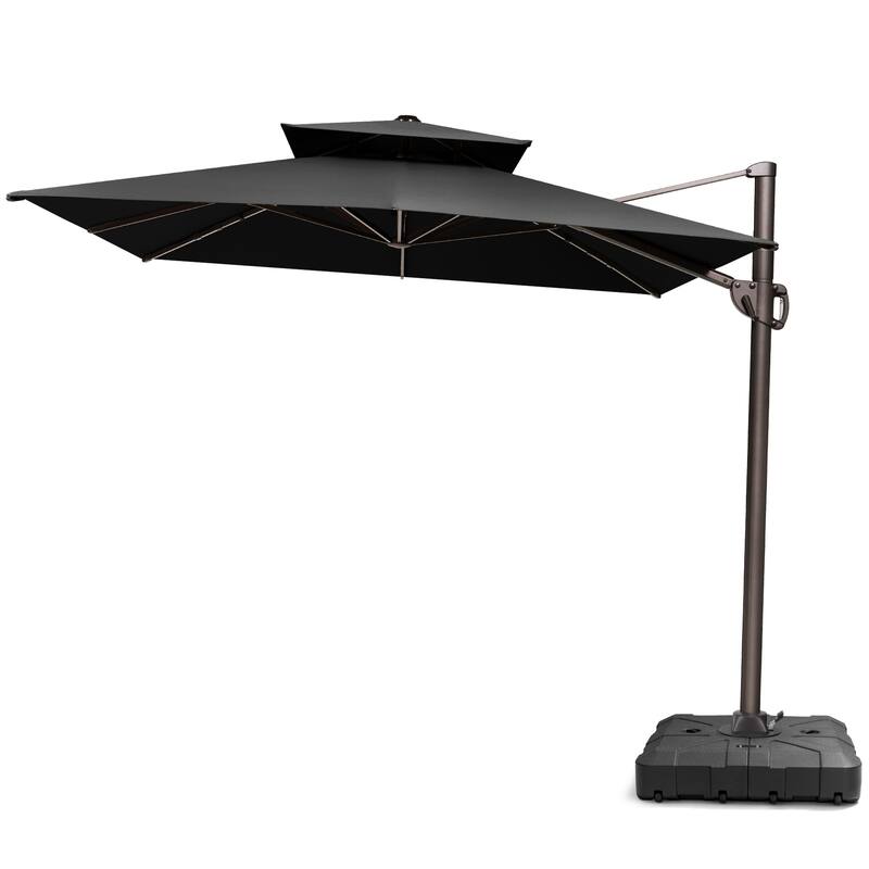 Pellebant 9X11FT Outdoor Dual Top Patio Umbrella Cantilever Offset with Base - Black