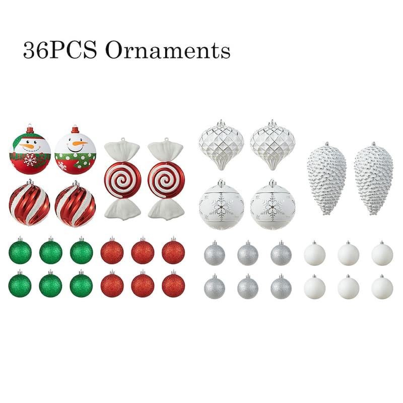 Glitzhome 7ft/9ft Deluxe Pre-Lit Flocked Slim Fir Artificial Christmas Tree with Warm White Lights & 36PCS Ornaments