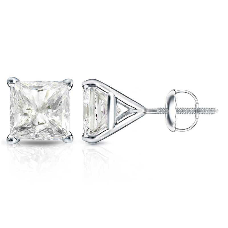 Auriya 14k Gold 1ctw Princess-cut Diamond Stud Earrings Martini-set (J-K, I2-I3) - White