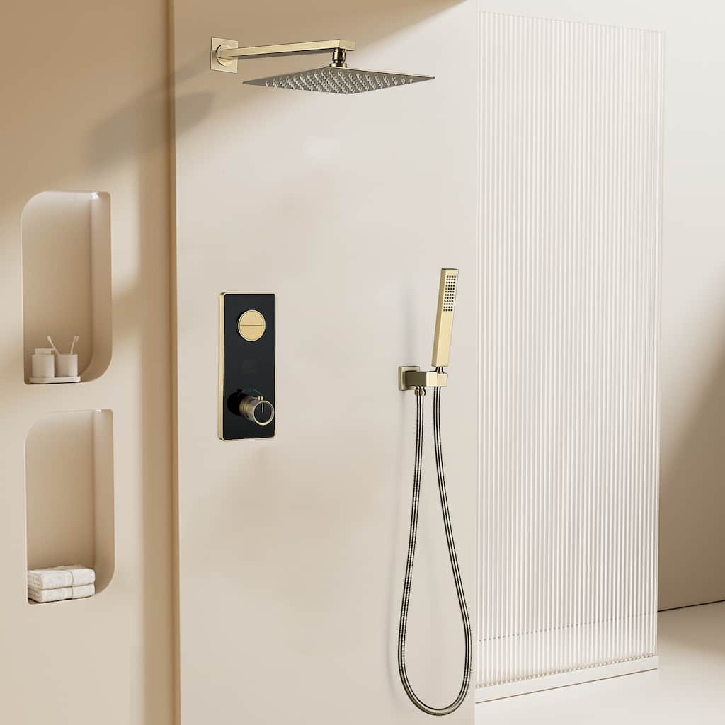 9.84" Digital Display Thermostatic Complete Shower System with Rough in-Valve, Rain Shower Head