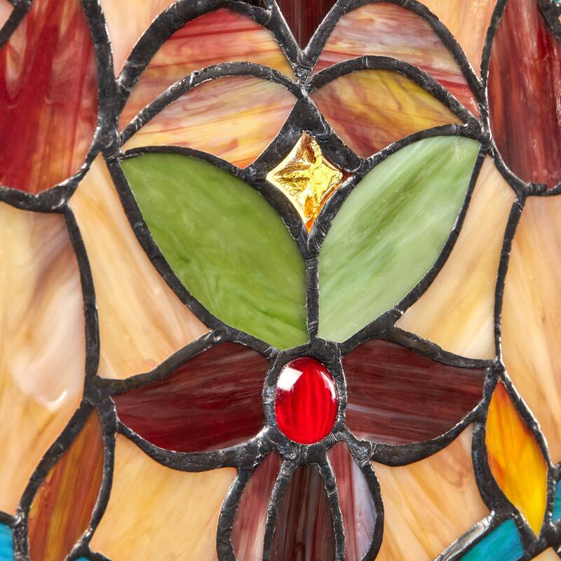 River of Goods Tiffany Style Firey Hearts and Flowers Stained Glass 24-inch Window Panel - 18"L x 0.25"W x 24"H