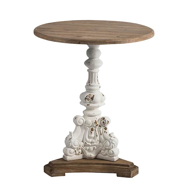 30.75" White and Brown Antique Round Side Table