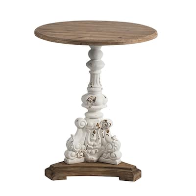 30.75" White and Brown Antique Round Side Table