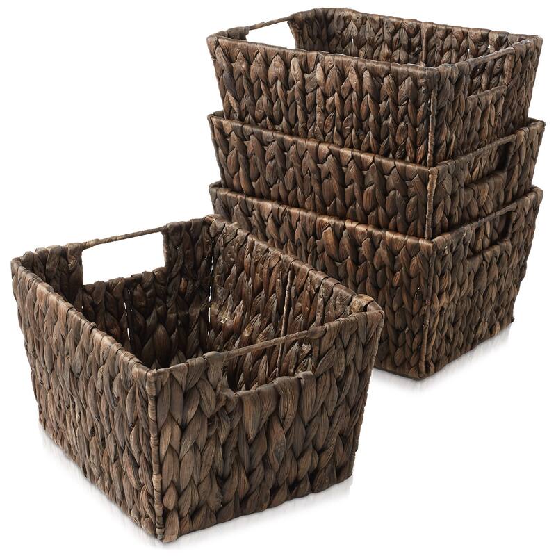 4pk Hyacinth Seagrass Storage Baskets with Handles for Shelves