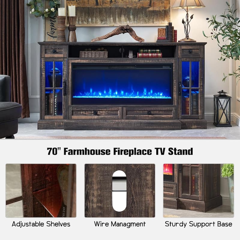 Fireplace TV Stand for 80 Inch TV, Entertainment Center,Media Console