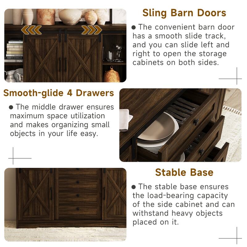 JASIWAY Barn Buffet Sideboard Cabinet with 2 Doors and 4 Drawers