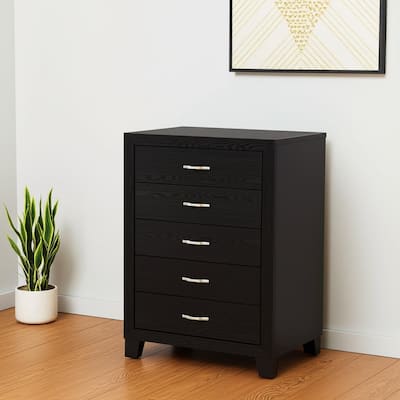HomeRoots 49" Black Wood Five Drawer Dresser