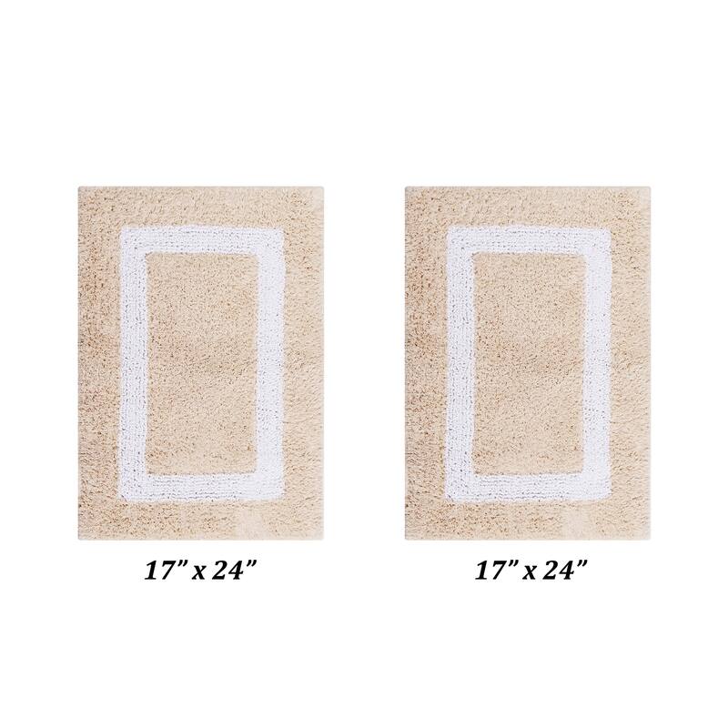 Better Trends Hotel Collection in Race Track 100% Cotton Super Absorbent Reversible Double Sided Machine Washable Bath Mat Rug - 2 Piece Set (17" x 24" | 17" x 24") - Sand & White