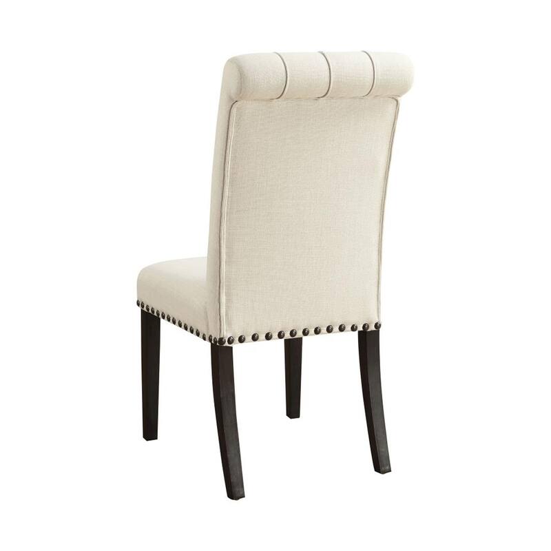 Set of 2 Fabric Upholstered Dining Side Chairs, Beige and Smokey Black