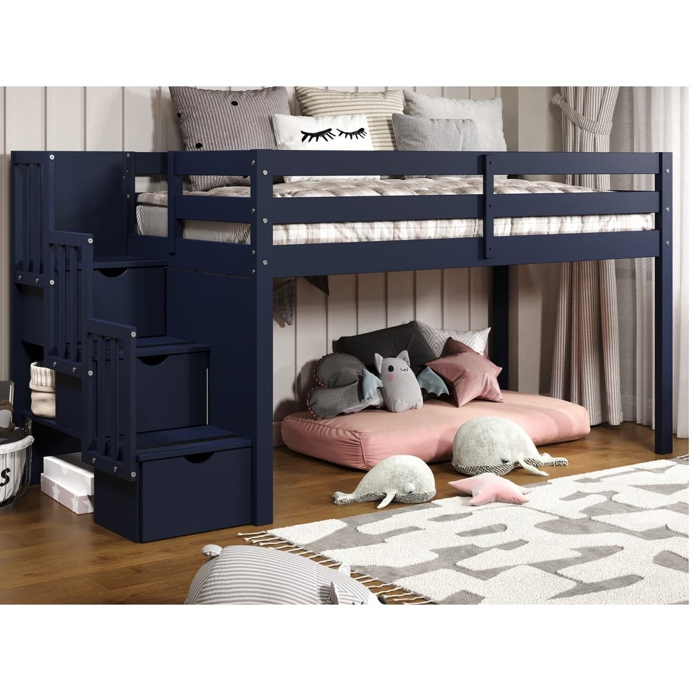 Taylor & Olive Trillium Low Loft Twin Bed with 3 Step-Stairway