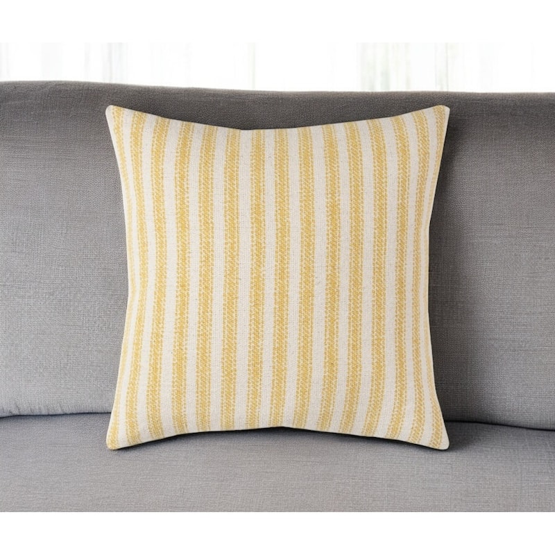 HomeRoots 20" Yellow And Natural Ticking Stripe Cotton Canvas Throw Pillow