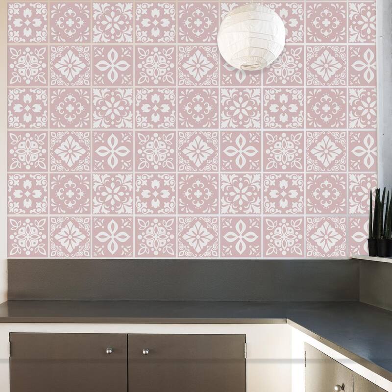 Walplus Sevilla Ligh Pink Spanish Wall Tile Sticker Peel and Stick