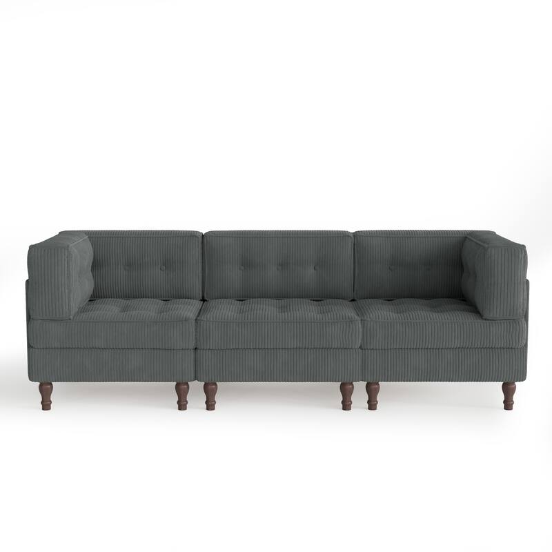 98"W Modular Upholstered Corduroy Sectional Sofa for Living Room
