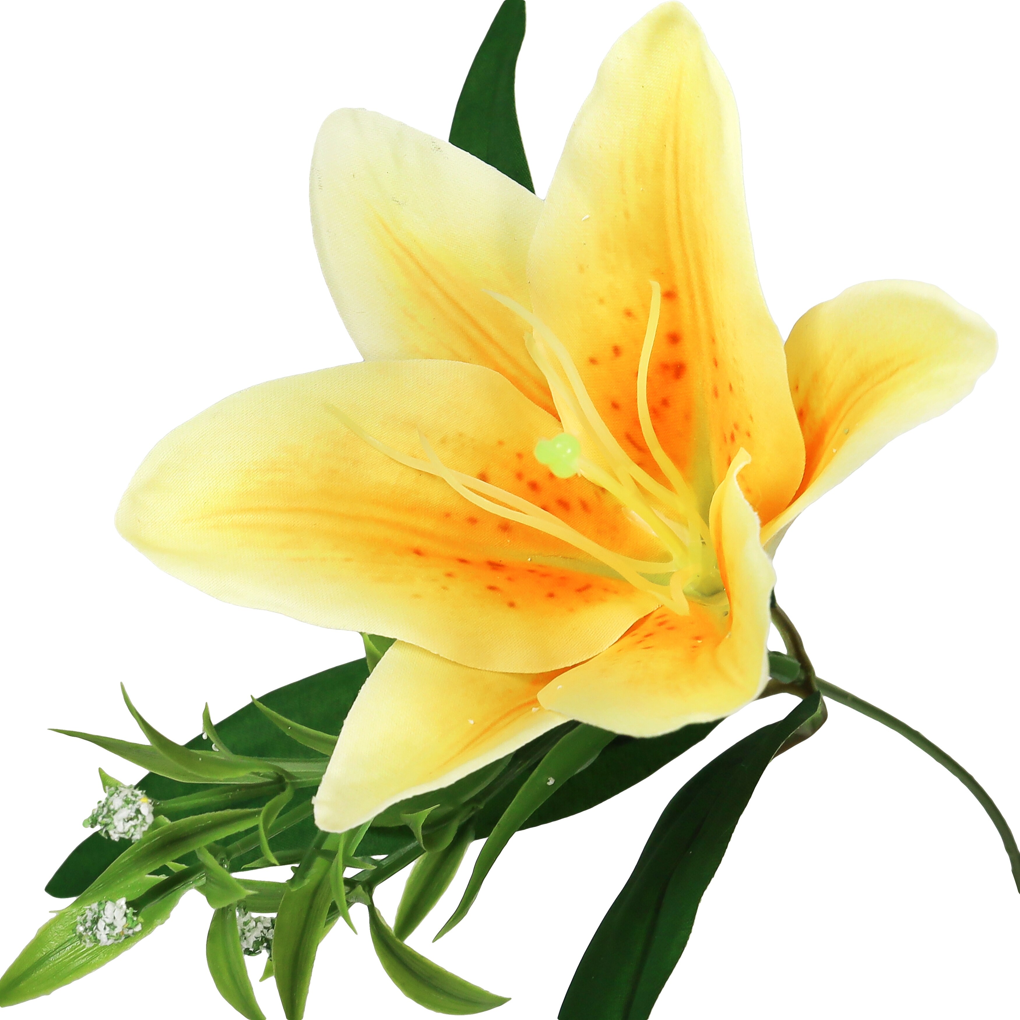 Set of 4 Yellow Artificial Stargazer Lily Flower Stem Bush Bouquet