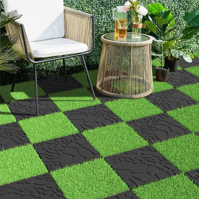 44pcs Stone texture 12" Patio Deck Tiles, DIY Module Interlocking Decking Tiles Floor Tile