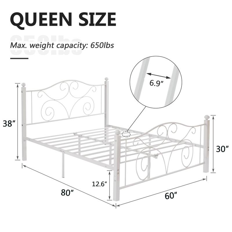 VECELO Metal Platform Bed Frame with Scroll Headboard, Twin/Full/Queen Size Beds