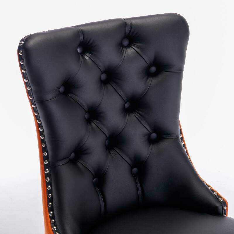 Modern Tufted Upholstered Dining Chair with Wood Legs and Nailhead Trim, Set of 2