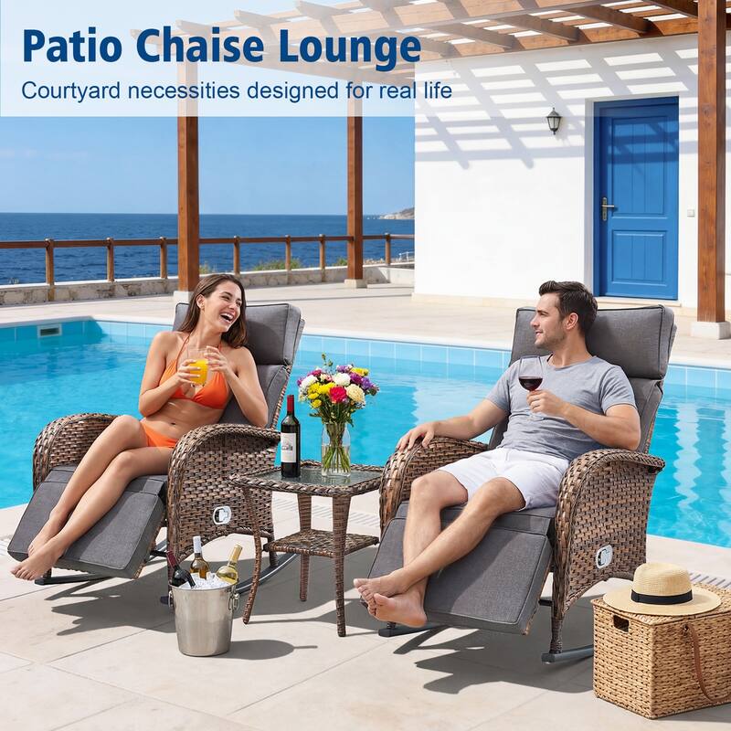 Pocassy Outdoor Patio Rocking Lounge Chairs with Adjustable Backrest Set.