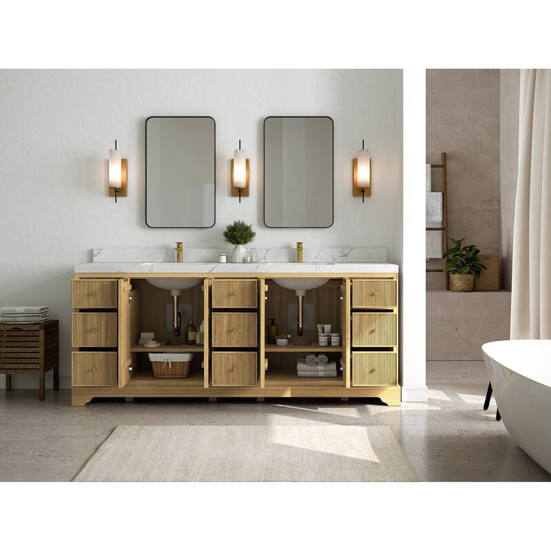 Willow Collections 84 in. W x 22 in. D Austin Solid Teak Wood Double Sink Bathroom Vanity with Countertop