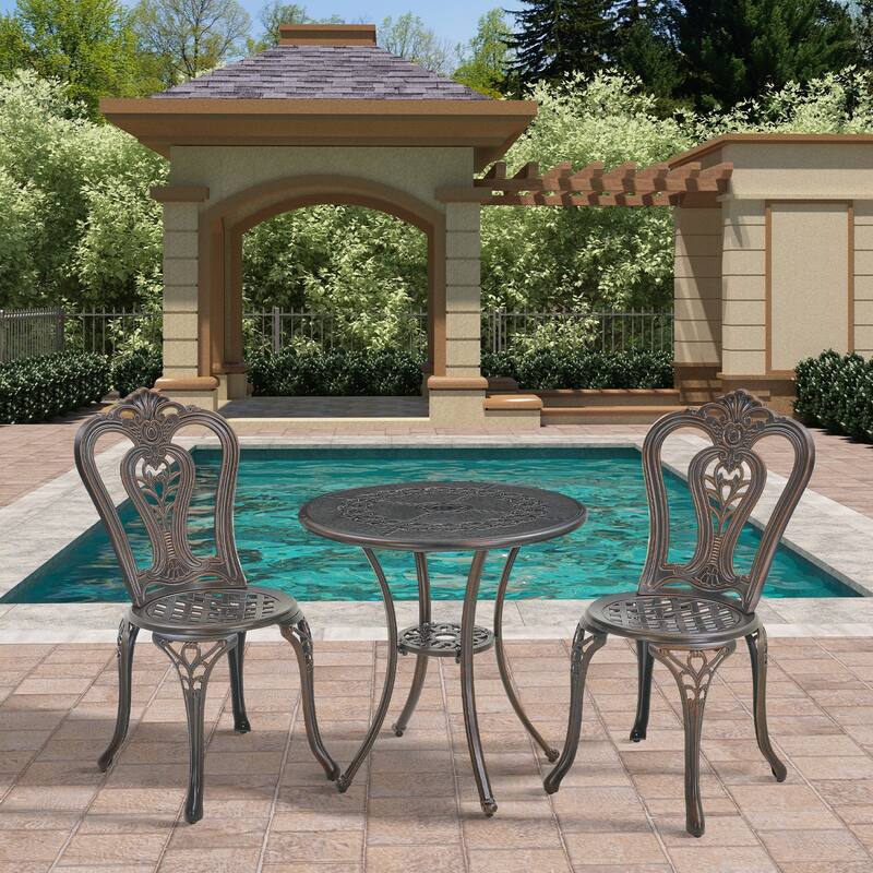 3-Piece Cast Aluminum Bistro Table and Chairs Set - Bronze