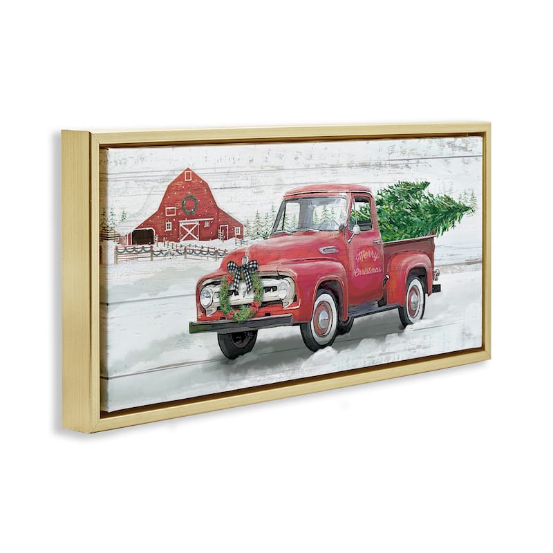 Stupell Christmas Truck on Snowy Farm Framed Floater Canvas Wall Art Design By Mollie B.