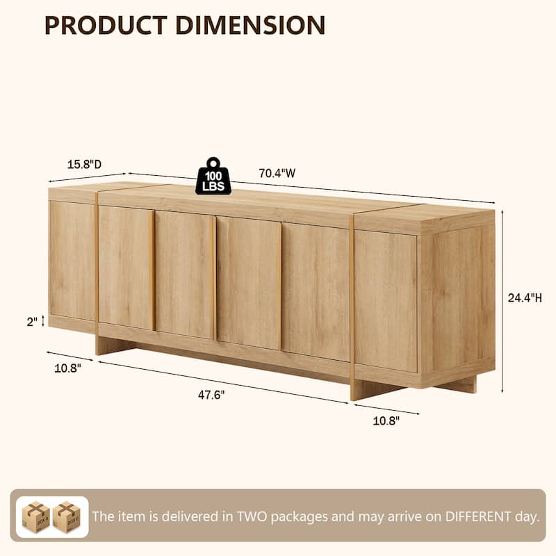 Modern 70" TV Stand, Entertainment Center, Handle-Free Hidden Design