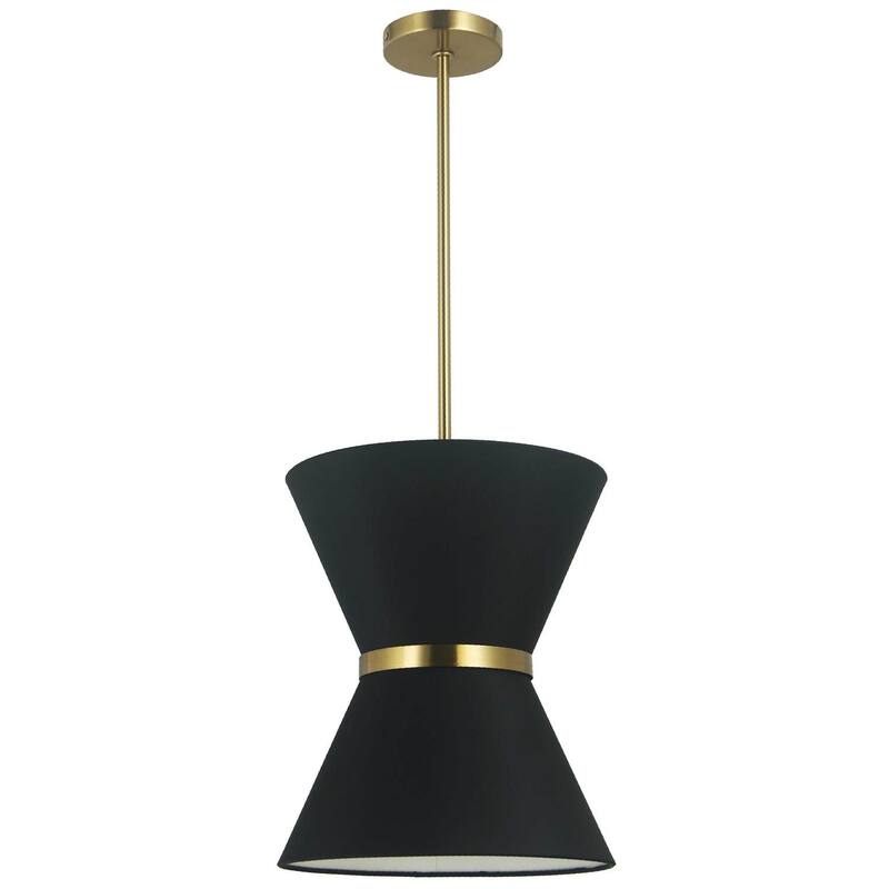 Pendant Light 1-Light Modern Farmhouse Ceiling Fixture Aged Brass Black Shade - 12