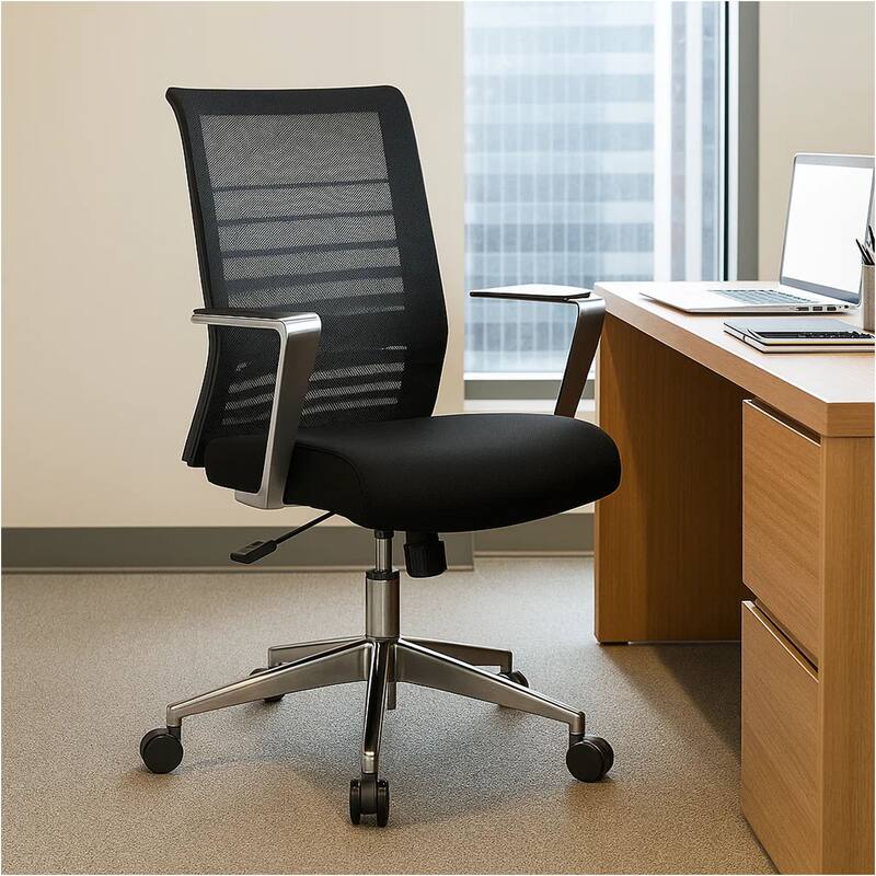 Zara Rolling Task Chair, Black Mesh, Aluminum Synchro-Tilt Mechanism