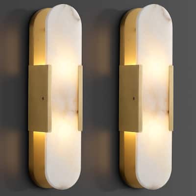 KAYLA Dimmable LED Polished Wall Sconce With Alabaster Shade (Set Of 2)